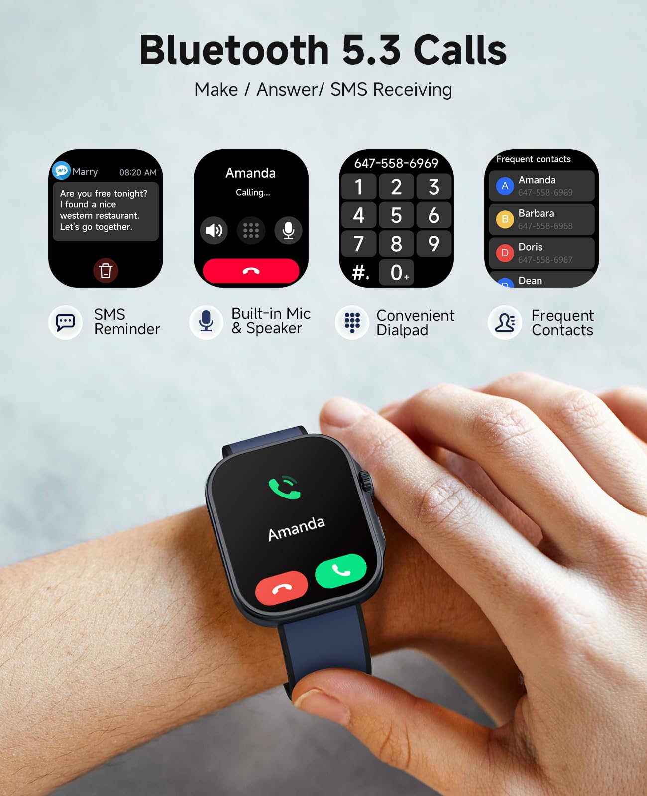 Smart Watch, Ai Running Plan, Ppg Blood Pressure Monitor, 3Atm Waterproof Fitness Tracker, 1.99 '' Amoled Display, Heart Rate Bl